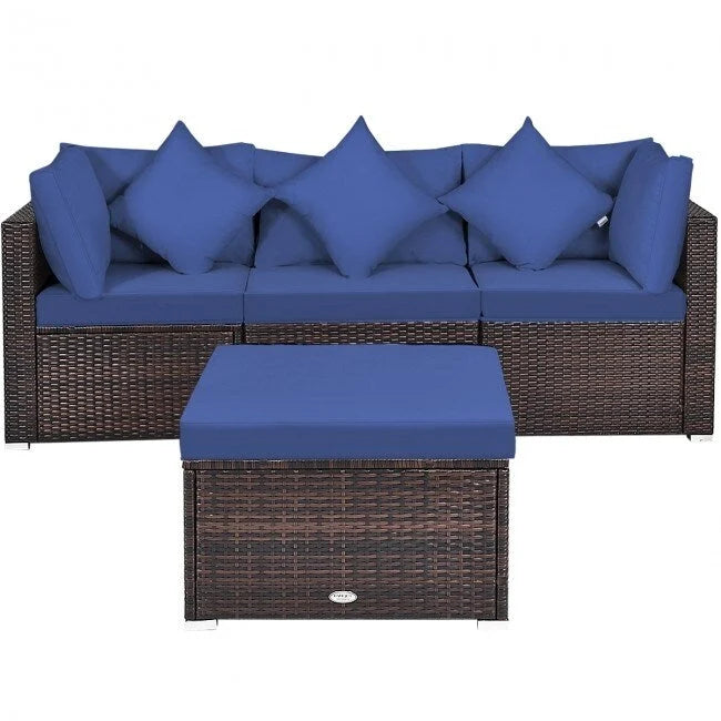 4 Pieces Patio Rattan Furniture Set with Removable Cushions and Pillows - Corner Sofa: 29 x 29 x 25