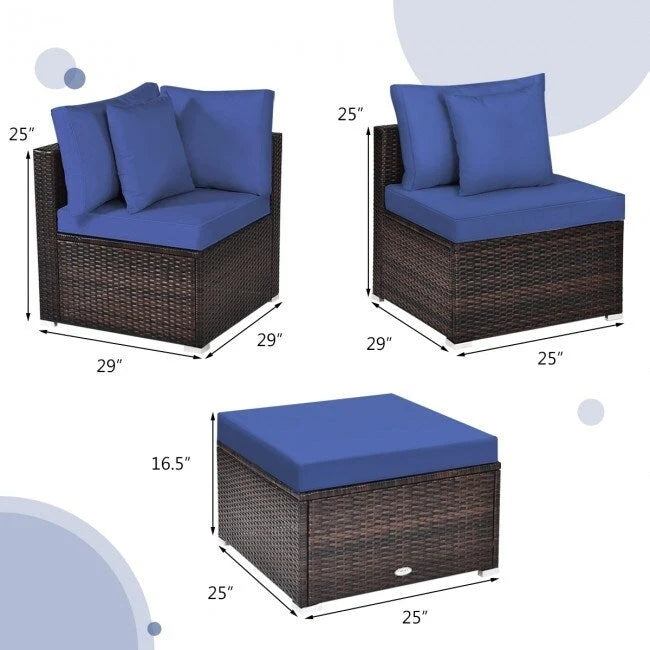 4 Pieces Patio Rattan Furniture Set with Removable Cushions and Pillows - Corner Sofa: 29 x 29 x 25