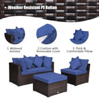 4 Pieces Patio Rattan Furniture Set with Removable Cushions and Pillows - Corner Sofa: 29 x 29 x 25