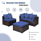 4 Pieces Patio Rattan Furniture Set with Removable Cushions and Pillows - Corner Sofa: 29 x 29 x 25