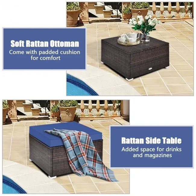 4 Pieces Patio Rattan Furniture Set with Removable Cushions and Pillows - Corner Sofa: 29 x 29 x 25