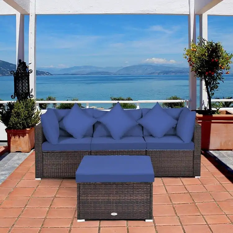 4 Pieces Patio Rattan Furniture Set with Removable Cushions and Pillows - Corner Sofa: 29 x 29 x 25