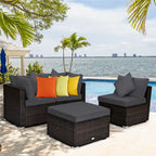 4 Pieces Patio Rattan Furniture Set with Removable Cushions and Pillows - Corner Sofa: 29 x 29 x 25