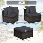 4 Pieces Patio Rattan Furniture Set with Removable Cushions and Pillows - Corner Sofa: 29 x 29 x 25