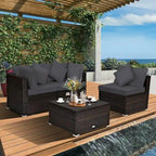 4 Pieces Patio Rattan Furniture Set with Removable Cushions and Pillows - Corner Sofa: 29 x 29 x 25