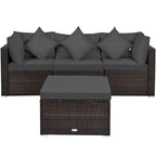 4 Pieces Patio Rattan Furniture Set with Removable Cushions and Pillows - Corner Sofa: 29 x 29 x 25