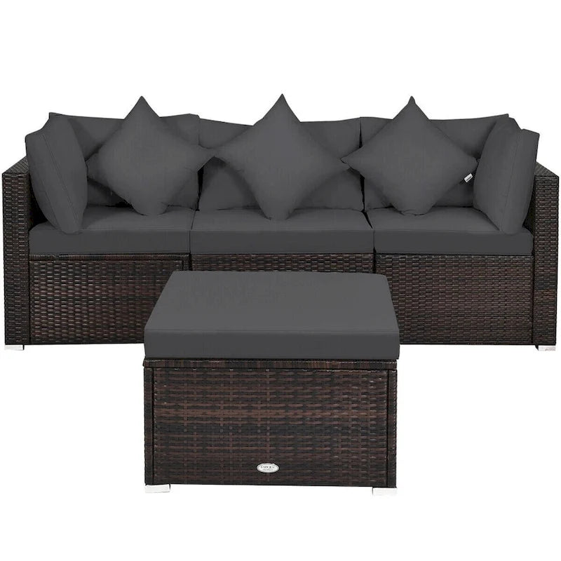 4 Pieces Patio Rattan Furniture Set with Removable Cushions and Pillows - Corner Sofa: 29 x 29 x 25