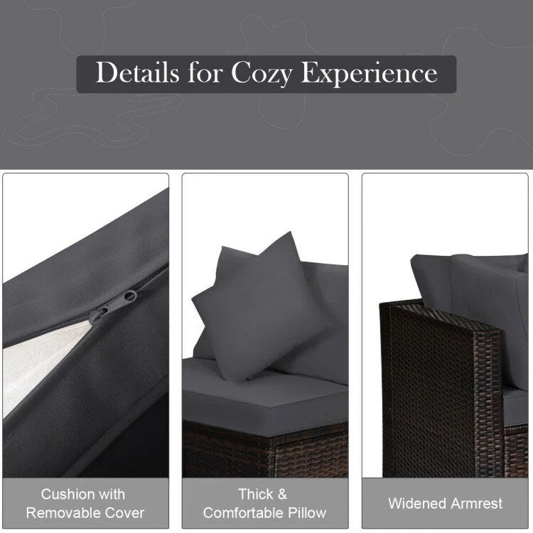 4 Pieces Patio Rattan Furniture Set with Removable Cushions and Pillows - Corner Sofa: 29 x 29 x 25