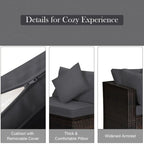 4 Pieces Patio Rattan Furniture Set with Removable Cushions and Pillows - Corner Sofa: 29 x 29 x 25