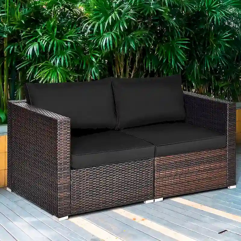 Costway 2PCS Patio Rattan Corner Sofa Sectional Furniture Set Black - See Details