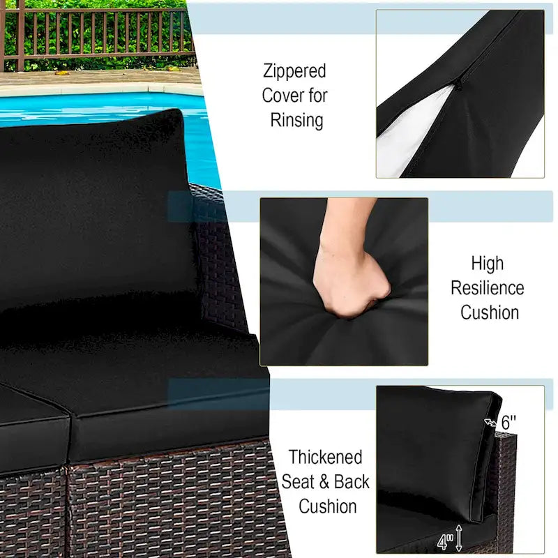Costway 2PCS Patio Rattan Corner Sofa Sectional Furniture Set Black - See Details