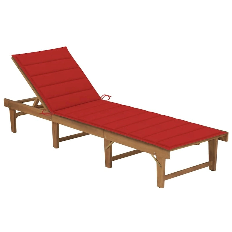 vidaXL Patio Lounge Chair with Cushion Folding Sunlounger Solid Acacia Wood - 78.7 x 24 x 11.8/33.9