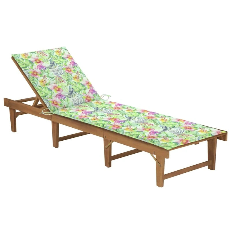 vidaXL Patio Lounge Chair with Cushion Folding Sunlounger Solid Acacia Wood - 78.7 x 24 x 11.8/33.9