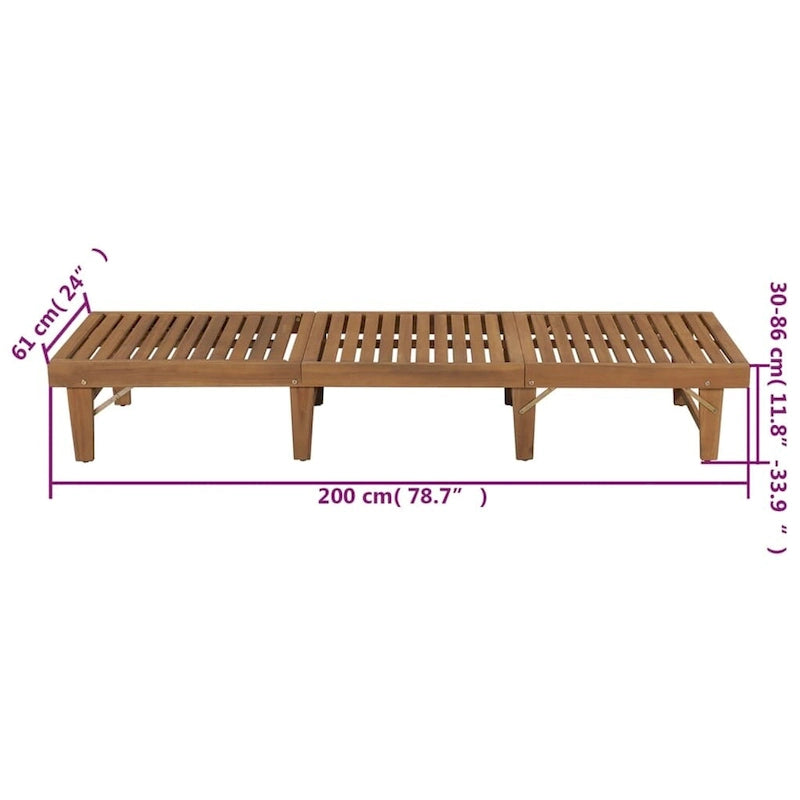 vidaXL Patio Lounge Chair with Cushion Folding Sunlounger Solid Acacia Wood - 78.7 x 24 x 11.8/33.9