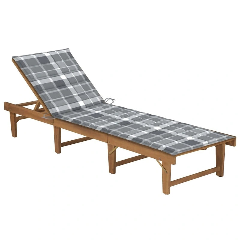 vidaXL Patio Lounge Chair with Cushion Folding Sunlounger Solid Acacia Wood - 78.7 x 24 x 11.8/33.9