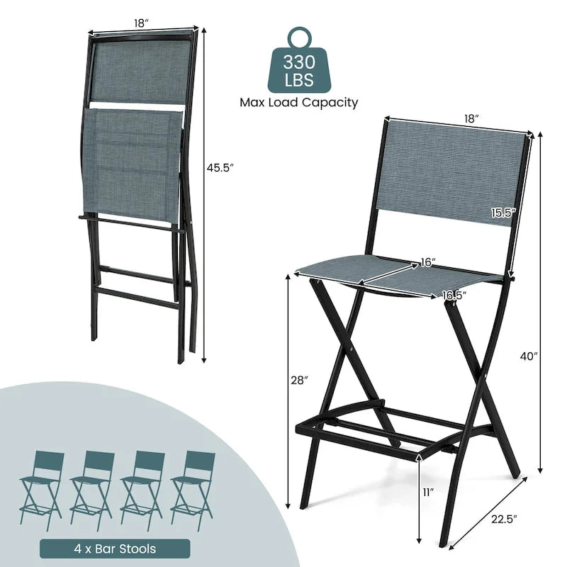 Set of 4 Folding Bar Stools with Footrest for Outdoor Comfort - 18 x 22.5 x 40