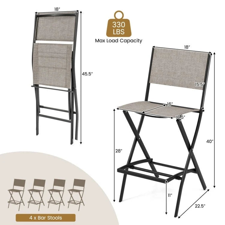 Set of 4 Folding Bar Stools with Footrest for Outdoor Comfort - 18 x 22.5 x 40