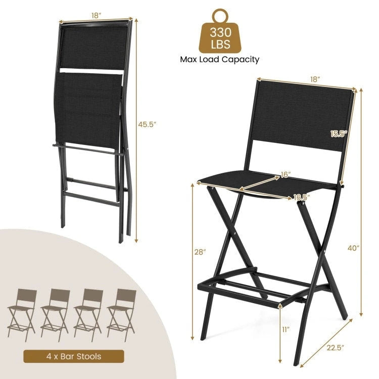 Set of 4 Folding Bar Stools with Footrest for Outdoor Comfort - 18 x 22.5 x 40