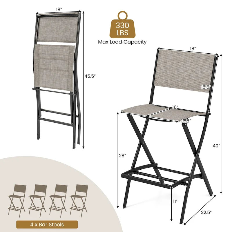 Set of 4 Folding Bar Stools with Footrest for Outdoor Comfort - 18 x 22.5 x 40