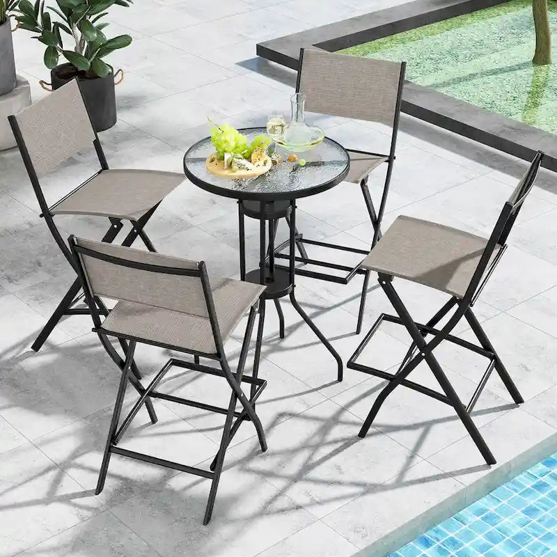 Set of 4 Folding Bar Stools with Footrest for Outdoor Comfort - 18 x 22.5 x 40