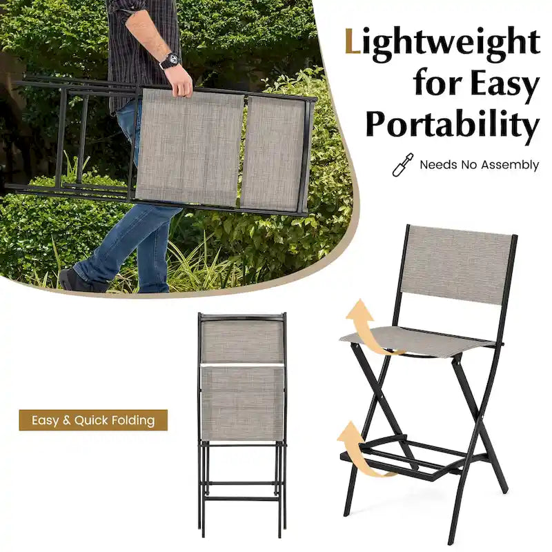 Set of 4 Folding Bar Stools with Footrest for Outdoor Comfort - 18 x 22.5 x 40