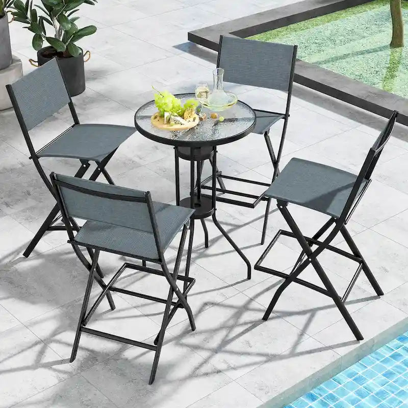Set of 4 Folding Bar Stools with Footrest for Outdoor Comfort - 18 x 22.5 x 40