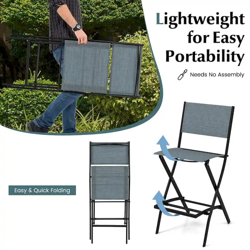 Set of 4 Folding Bar Stools with Footrest for Outdoor Comfort - 18 x 22.5 x 40