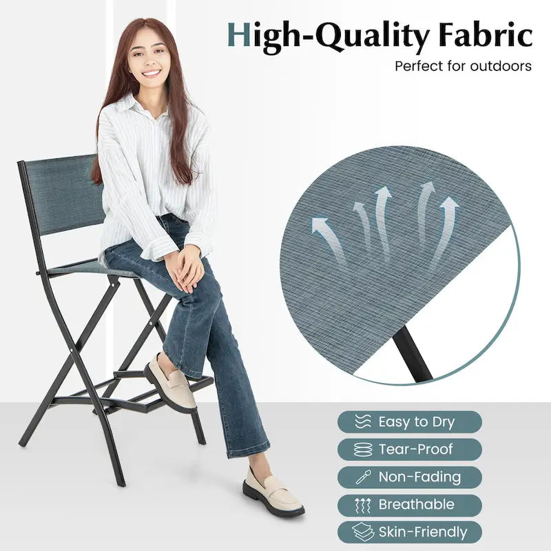 Set of 4 Folding Bar Stools with Footrest for Outdoor Comfort - 18 x 22.5 x 40