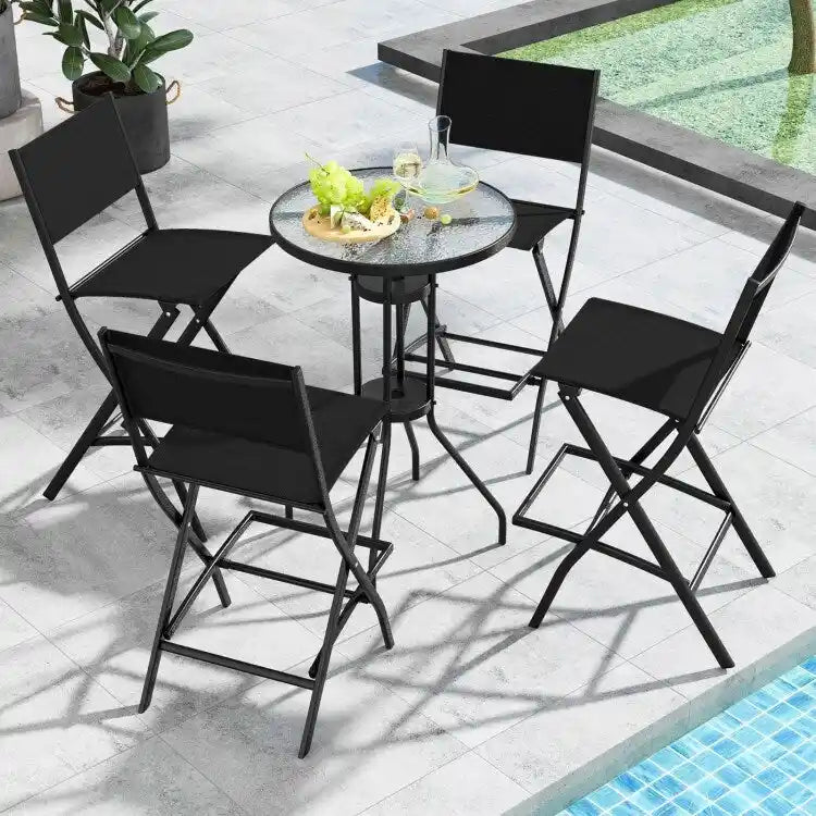 Set of 4 Folding Bar Stools with Footrest for Outdoor Comfort - 18 x 22.5 x 40