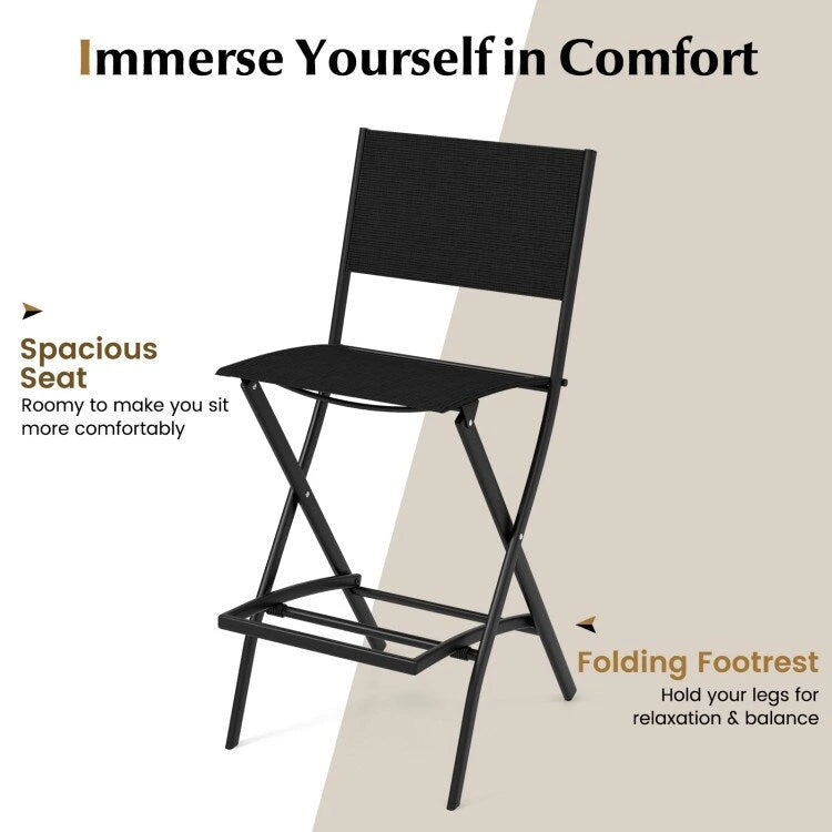 Set of 4 Folding Bar Stools with Footrest for Outdoor Comfort - 18 x 22.5 x 40
