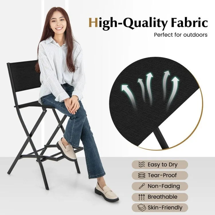 Set of 4 Folding Bar Stools with Footrest for Outdoor Comfort - 18 x 22.5 x 40