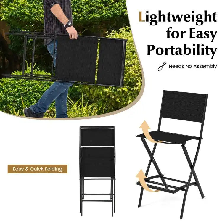 Set of 4 Folding Bar Stools with Footrest for Outdoor Comfort - 18 x 22.5 x 40