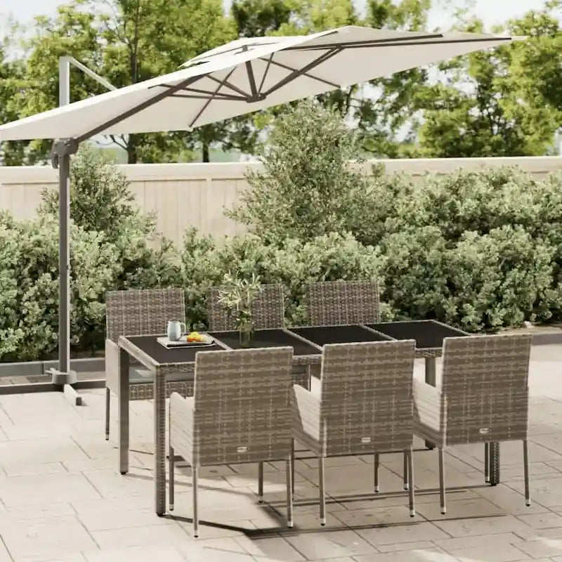 vidaXL 3 Piece Patio Dining Set with Cushions Black Poly Rattan - 18.9 x 21.7 x 34.6