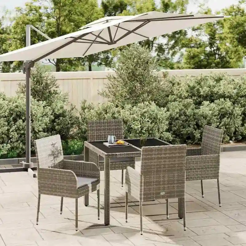 vidaXL 3 Piece Patio Dining Set with Cushions Black Poly Rattan - 18.9 x 21.7 x 34.6