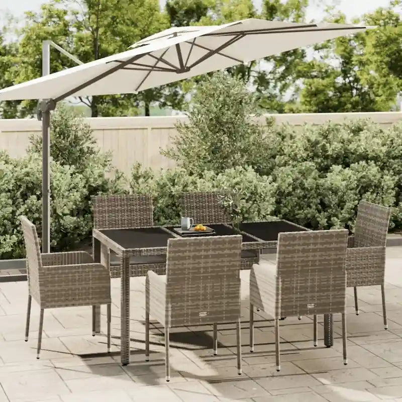 vidaXL 3 Piece Patio Dining Set with Cushions Black Poly Rattan - 18.9 x 21.7 x 34.6