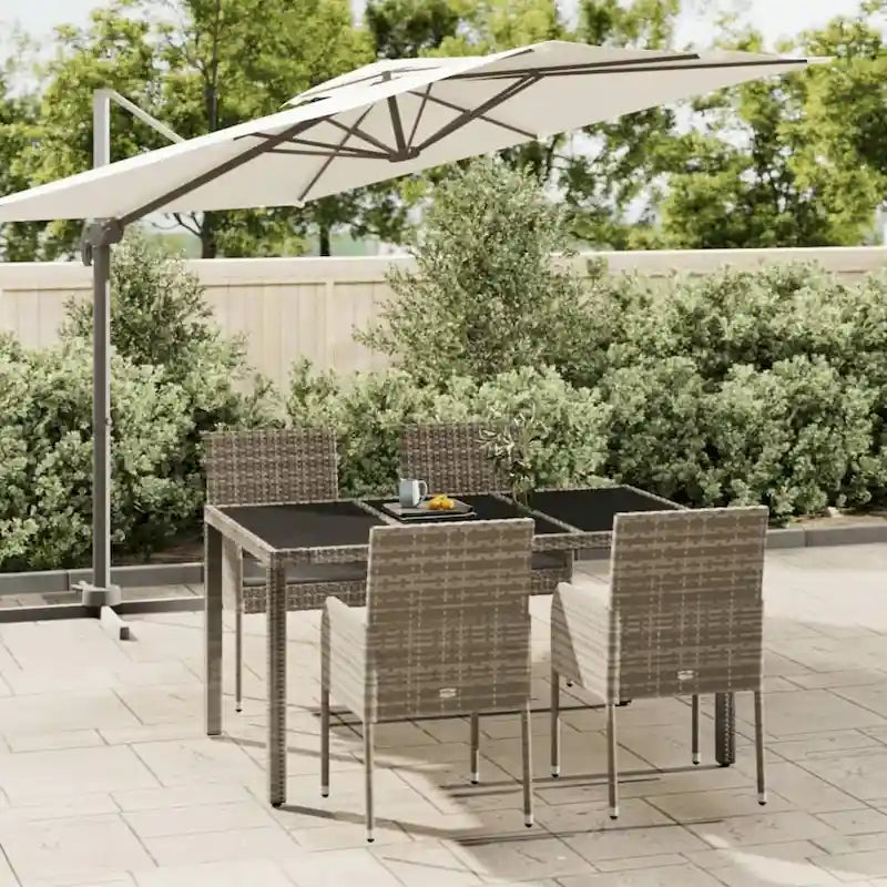 vidaXL 3 Piece Patio Dining Set with Cushions Black Poly Rattan - 18.9 x 21.7 x 34.6