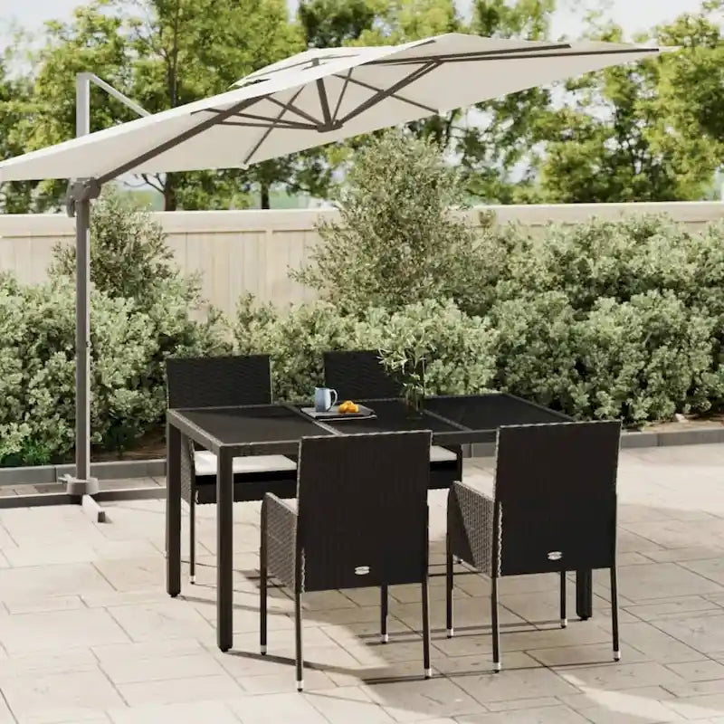vidaXL 3 Piece Patio Dining Set with Cushions Black Poly Rattan - 18.9 x 21.7 x 34.6