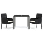 vidaXL 3 Piece Patio Dining Set with Cushions Black Poly Rattan - 18.9 x 21.7 x 34.6