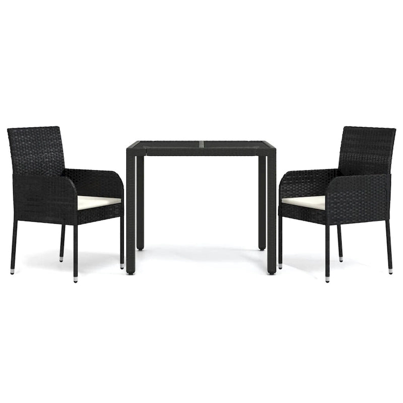 vidaXL 3 Piece Patio Dining Set with Cushions Black Poly Rattan - 18.9 x 21.7 x 34.6