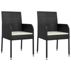 vidaXL 3 Piece Patio Dining Set with Cushions Black Poly Rattan - 18.9 x 21.7 x 34.6