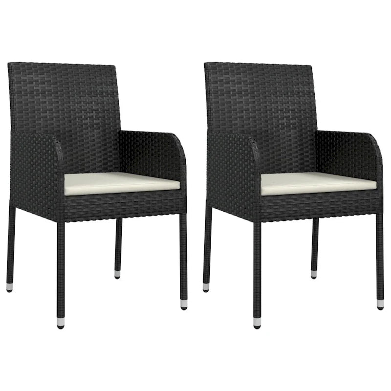 vidaXL 3 Piece Patio Dining Set with Cushions Black Poly Rattan - 18.9 x 21.7 x 34.6