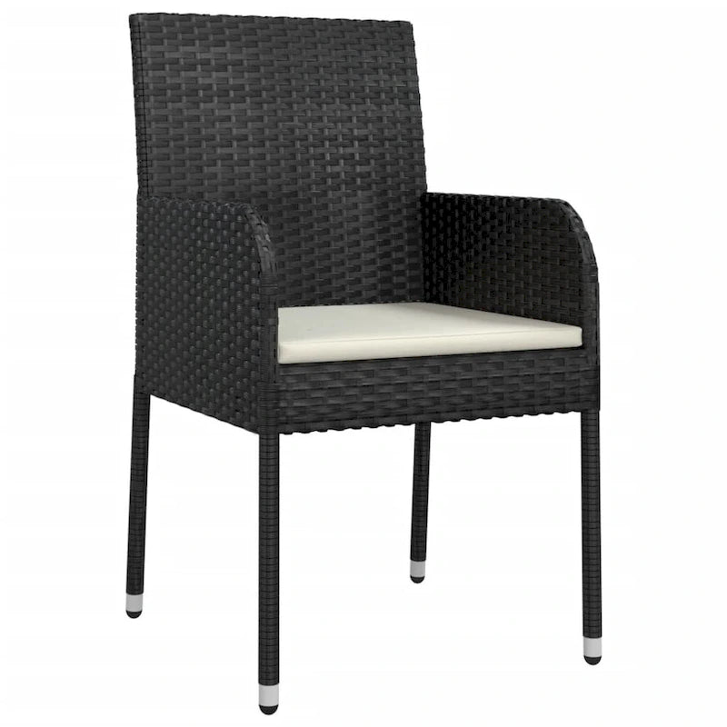 vidaXL 3 Piece Patio Dining Set with Cushions Black Poly Rattan - 18.9 x 21.7 x 34.6