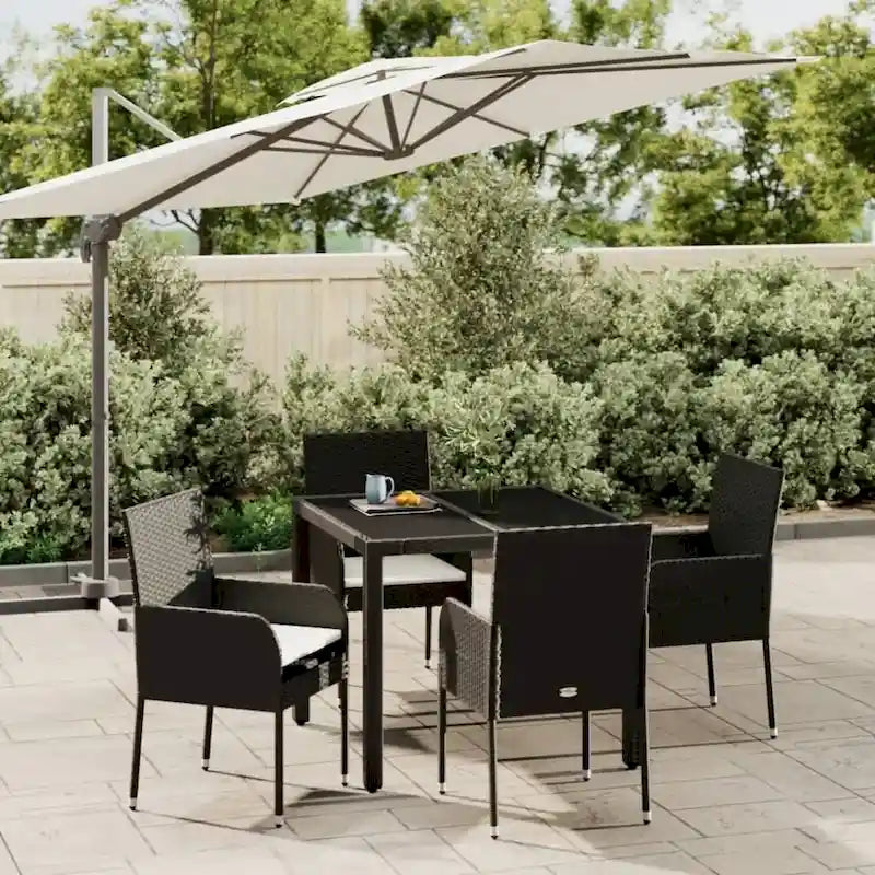 vidaXL 3 Piece Patio Dining Set with Cushions Black Poly Rattan - 18.9 x 21.7 x 34.6
