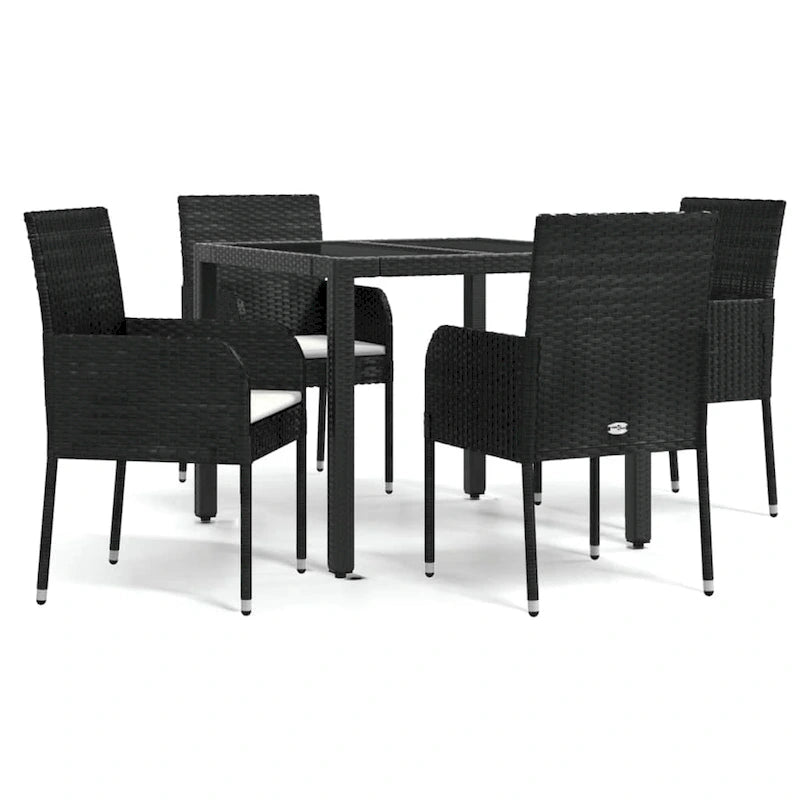 vidaXL 3 Piece Patio Dining Set with Cushions Black Poly Rattan - 18.9 x 21.7 x 34.6