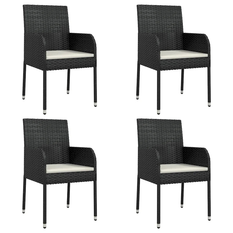 vidaXL 3 Piece Patio Dining Set with Cushions Black Poly Rattan - 18.9 x 21.7 x 34.6