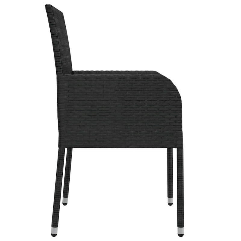 vidaXL 3 Piece Patio Dining Set with Cushions Black Poly Rattan - 18.9 x 21.7 x 34.6