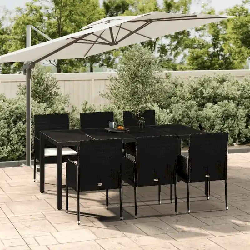 vidaXL 3 Piece Patio Dining Set with Cushions Black Poly Rattan - 18.9 x 21.7 x 34.6