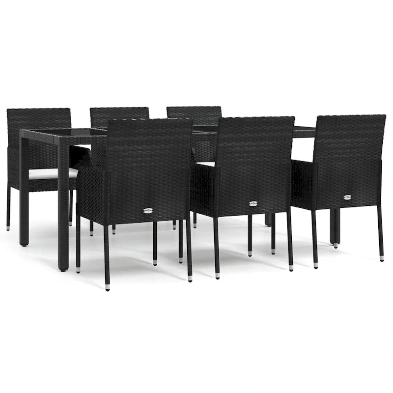 vidaXL 3 Piece Patio Dining Set with Cushions Black Poly Rattan - 18.9 x 21.7 x 34.6
