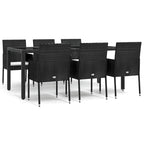 vidaXL 3 Piece Patio Dining Set with Cushions Black Poly Rattan - 18.9 x 21.7 x 34.6