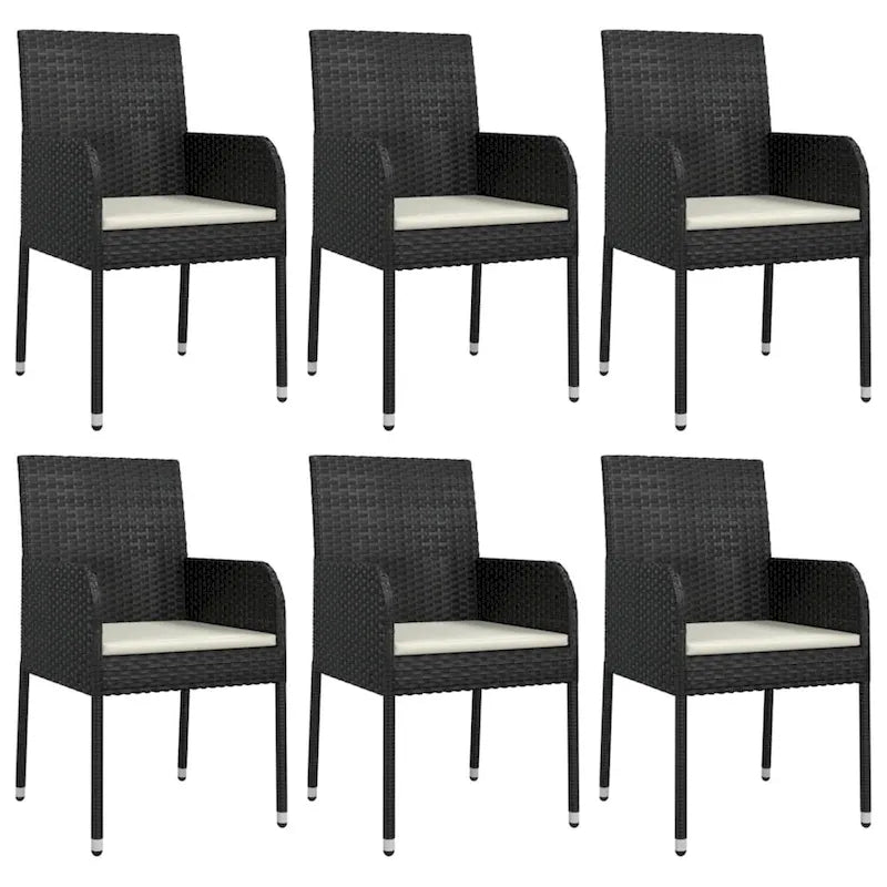 vidaXL 3 Piece Patio Dining Set with Cushions Black Poly Rattan - 18.9 x 21.7 x 34.6